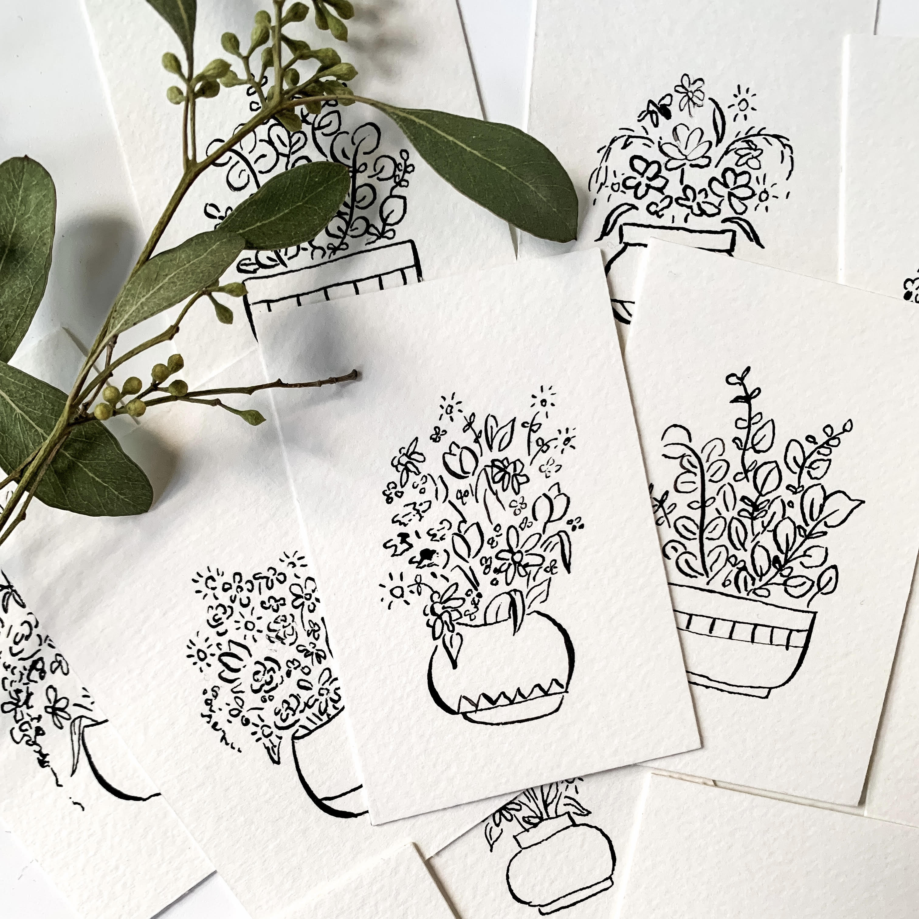 pile of pen and ink drawn flowers