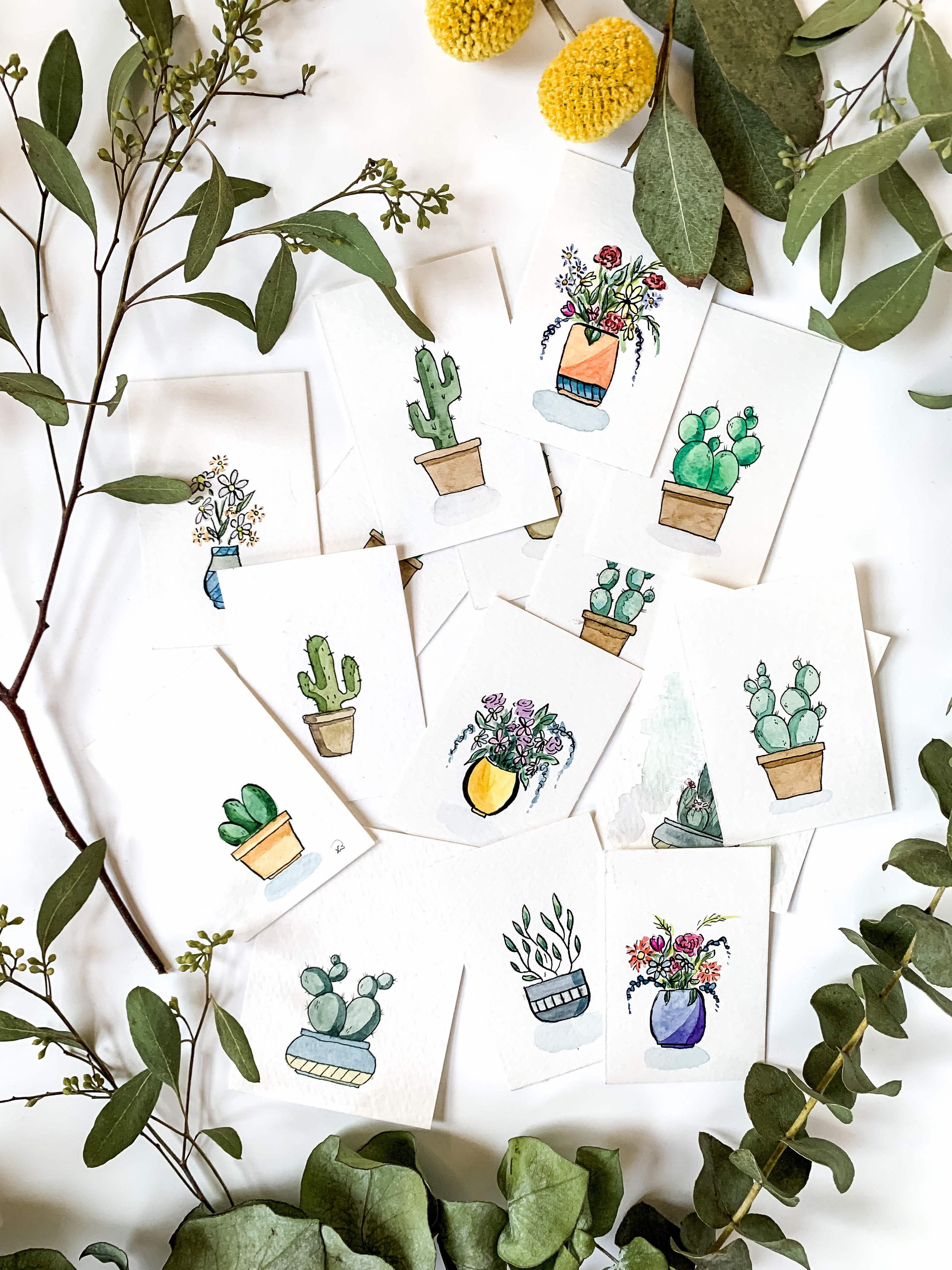 mini watercolor plants